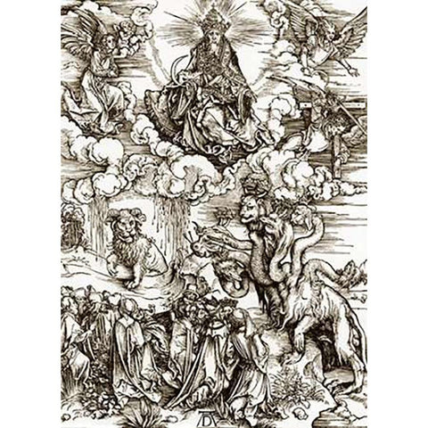 The Revelation Of St John 12 Black Modern Wood Framed Art Print by Durer, Albrecht
