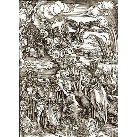 The Revelation Of St John 14 Gold Ornate Wood Framed Art Print with Double Matting by Durer, Albrecht