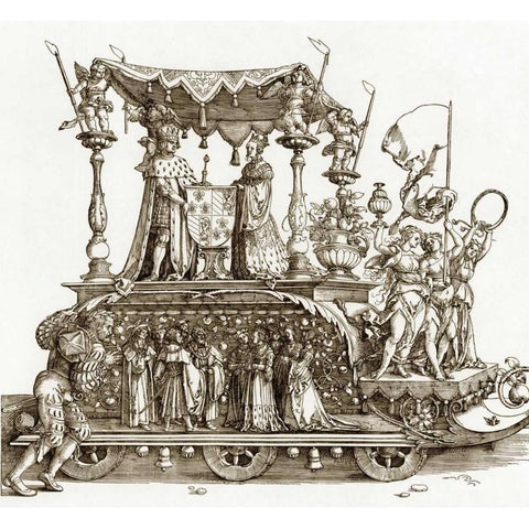 The Small Triumphal Car White Modern Wood Framed Art Print by Durer, Albrecht