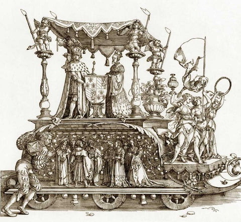 The Small Triumphal Car Black Ornate Wood Framed Art Print with Double Matting by Durer, Albrecht