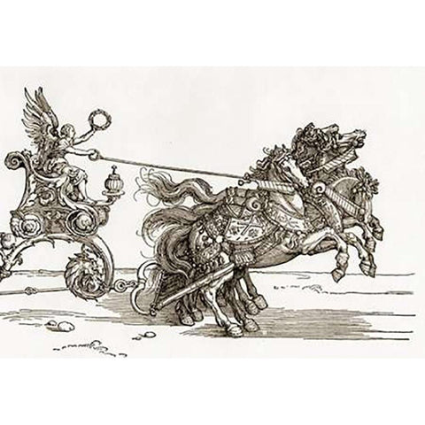 The Small Triumphal Car 2 Gold Ornate Wood Framed Art Print with Double Matting by Durer, Albrecht