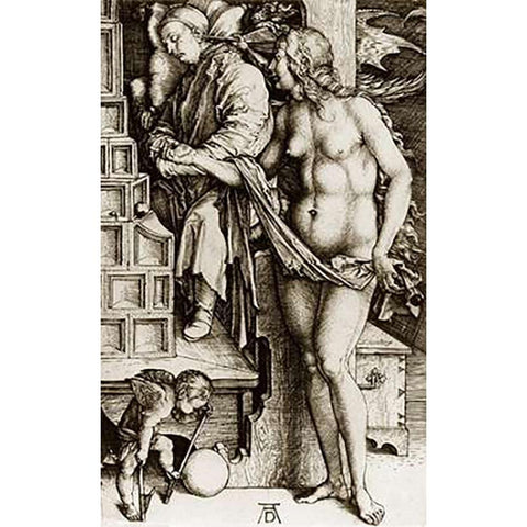 The Temptation Of The Idler White Modern Wood Framed Art Print by Durer, Albrecht