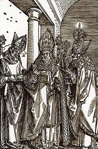 The Three Bishops Black Ornate Wood Framed Art Print with Double Matting by Durer, Albrecht