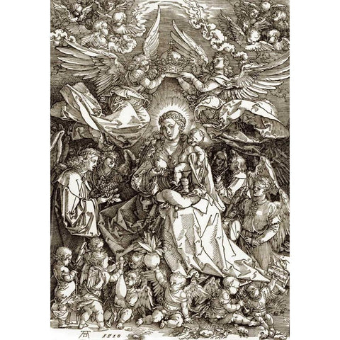 The Virgin Crowned By Two Angels Black Modern Wood Framed Art Print with Double Matting by Durer, Albrecht