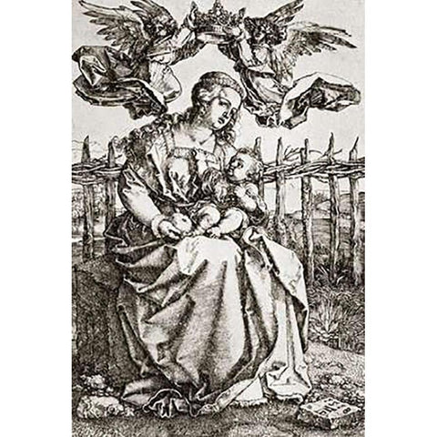 The Virgin Mary Crowned By Two Angels White Modern Wood Framed Art Print by Durer, Albrecht