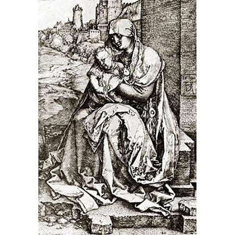 The Virgin Mary With The Infant At The City Wall Gold Ornate Wood Framed Art Print with Double Matting by Durer, Albrecht