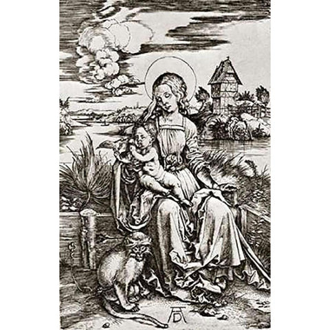 The Virgin Mary With The Monkey Black Modern Wood Framed Art Print by Durer, Albrecht