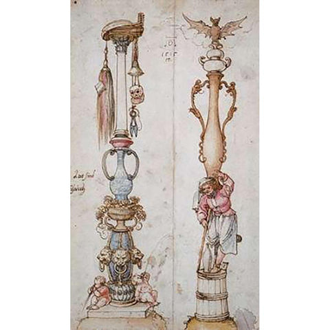 Two Emblematical Designs For Columns Black Modern Wood Framed Art Print with Double Matting by Durer, Albrecht