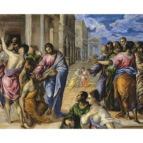 Museumist Healing The Blind White Modern Wood Framed Art Print by Greco, El