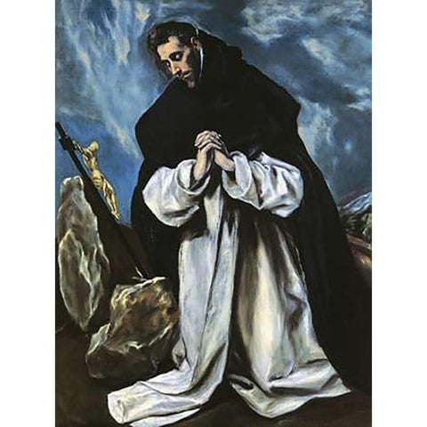 Saint Dominic In Prayer Gold Ornate Wood Framed Art Print with Double Matting by Greco, El