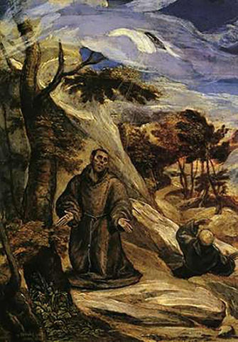 Saint Francis Receiving The Stigmata Black Ornate Wood Framed Art Print with Double Matting by Greco, El