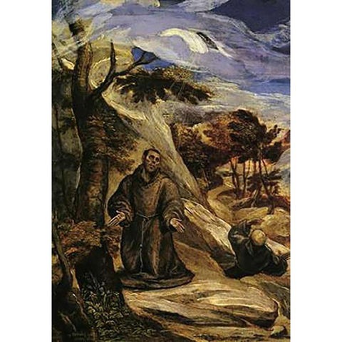 Saint Francis Receiving The Stigmata Black Modern Wood Framed Art Print with Double Matting by Greco, El