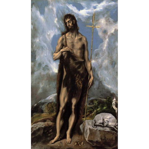 Saint John The Baptist Black Modern Wood Framed Art Print with Double Matting by El Greco