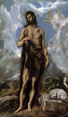 Saint John The Baptist Black Ornate Wood Framed Art Print with Double Matting by El Greco