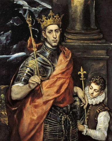 Saint Louis King Of France With A Page White Modern Wood Framed Art Print with Double Matting by El Greco