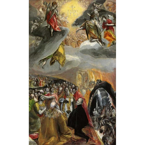 The Adoration Of The Name Of Jesus Gold Ornate Wood Framed Art Print with Double Matting by El Greco