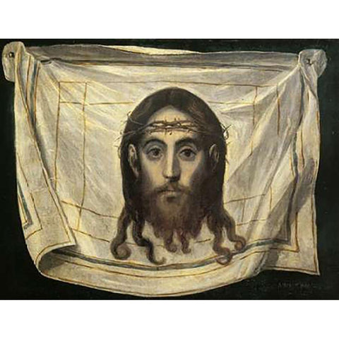 The Veil Of Saint Veronica Gold Ornate Wood Framed Art Print with Double Matting by Greco, El