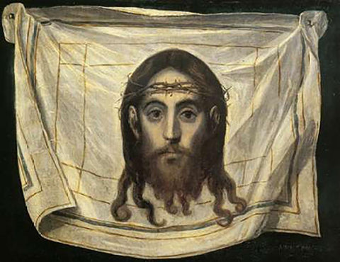 The Veil Of Saint Veronica Black Ornate Wood Framed Art Print with Double Matting by Greco, El