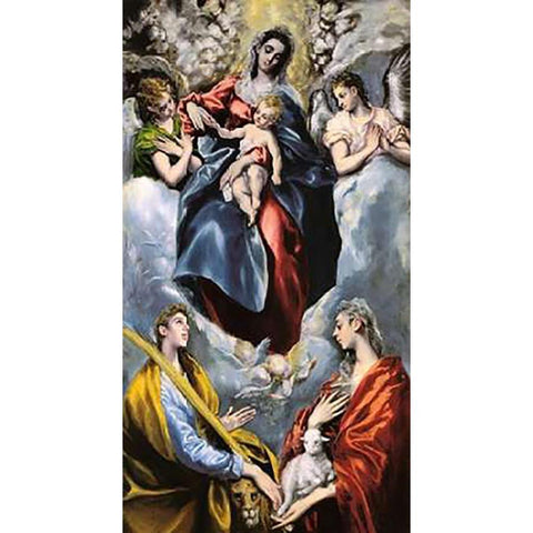 The Virgin And Child With Saints Martina And Agnes White Modern Wood Framed Art Print by Greco, El