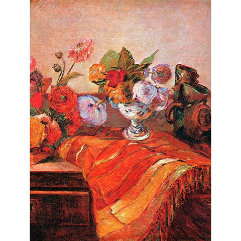 Asters On A Bureau White Modern Wood Framed Art Print by Gauguin, Paul