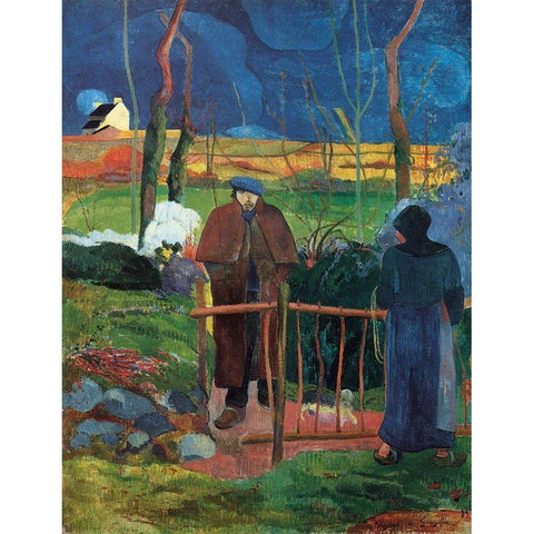 Bonjour Monsieur Black Modern Wood Framed Art Print with Double Matting by Gauguin, Paul