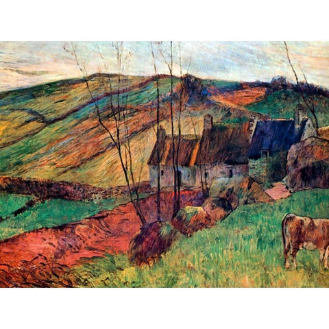 Breton Landscape 1888 Gold Ornate Wood Framed Art Print with Double Matting by Gauguin, Paul