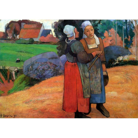 Breton Peasant Woman Gold Ornate Wood Framed Art Print with Double Matting by Gauguin, Paul