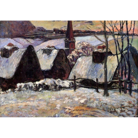 Breton Village In The Snow Black Modern Wood Framed Art Print with Double Matting by Gauguin, Paul
