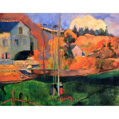 Britany Landscape White Modern Wood Framed Art Print by Gauguin, Paul