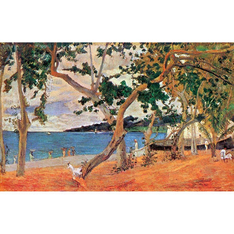 By The Seashore Gold Ornate Wood Framed Art Print with Double Matting by Gauguin, Paul