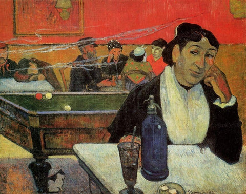 Cafe At Arles Black Ornate Wood Framed Art Print with Double Matting by Gauguin, Paul