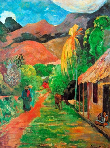 Chemin A Papeete Black Ornate Wood Framed Art Print with Double Matting by Gauguin, Paul