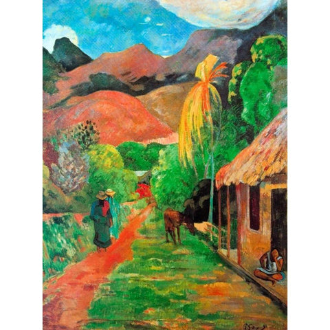 Chemin A Papeete Gold Ornate Wood Framed Art Print with Double Matting by Gauguin, Paul