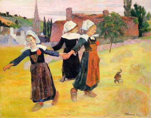 Dancing A Round In The Haystacks White Modern Wood Framed Art Print with Double Matting by Gauguin, Paul