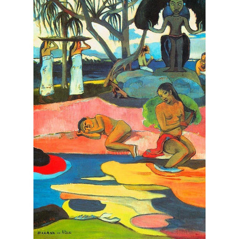 Day Of The Gods Detail Black Modern Wood Framed Art Print with Double Matting by Gauguin, Paul