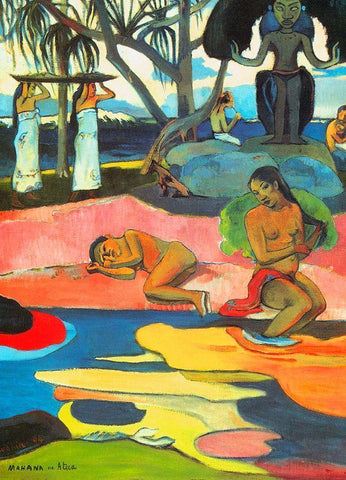 Day Of The Gods Detail White Modern Wood Framed Art Print with Double Matting by Gauguin, Paul