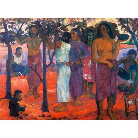 Delightful Day Black Modern Wood Framed Art Print by Gauguin, Paul