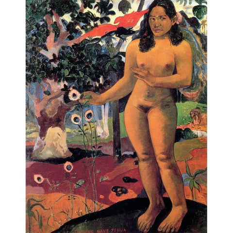 Delightful Land Black Modern Wood Framed Art Print with Double Matting by Gauguin, Paul