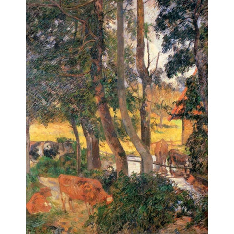 Edge Of The Pond Gold Ornate Wood Framed Art Print with Double Matting by Gauguin, Paul