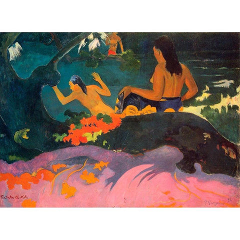 Fatata Te Miti White Modern Wood Framed Art Print by Gauguin, Paul