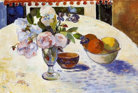 Flowers And Fruit Black Ornate Wood Framed Art Print with Double Matting by Gauguin, Paul