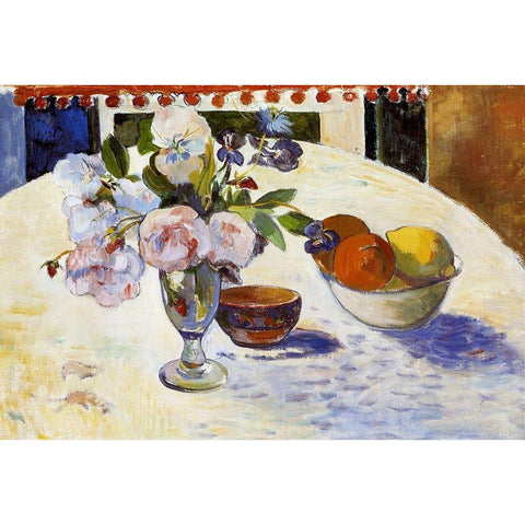 Flowers And Fruit Black Modern Wood Framed Art Print by Gauguin, Paul