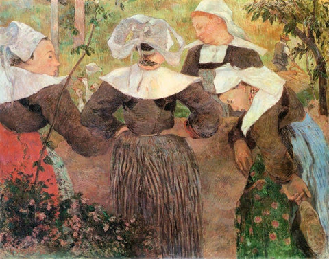 Four Breton Women Black Ornate Wood Framed Art Print with Double Matting by Gauguin, Paul