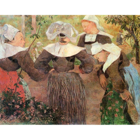 Four Breton Women Gold Ornate Wood Framed Art Print with Double Matting by Gauguin, Paul