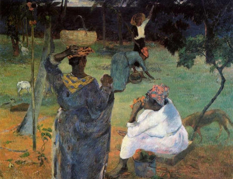 Gathering Fruit Black Ornate Wood Framed Art Print with Double Matting by Gauguin, Paul