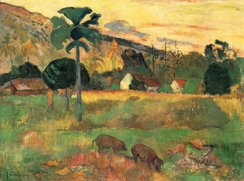 Haere Mai White Modern Wood Framed Art Print with Double Matting by Gauguin, Paul