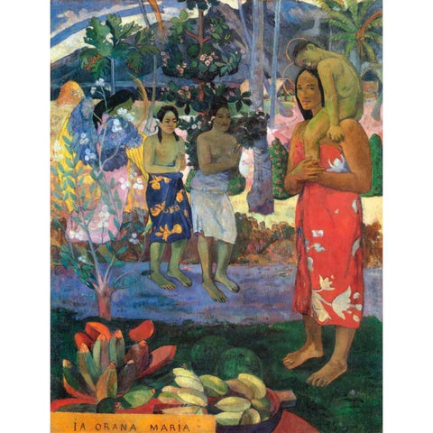 Hail Mary Black Modern Wood Framed Art Print with Double Matting by Gauguin, Paul