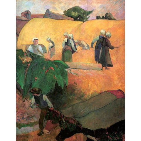 Haymaking In Brittany Gold Ornate Wood Framed Art Print with Double Matting by Gauguin, Paul