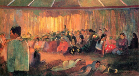 House Of Hymns White Modern Wood Framed Art Print with Double Matting by Gauguin, Paul