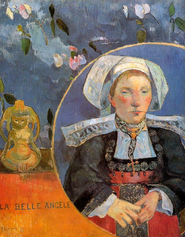 La Belle Angele Black Ornate Wood Framed Art Print with Double Matting by Gauguin, Paul